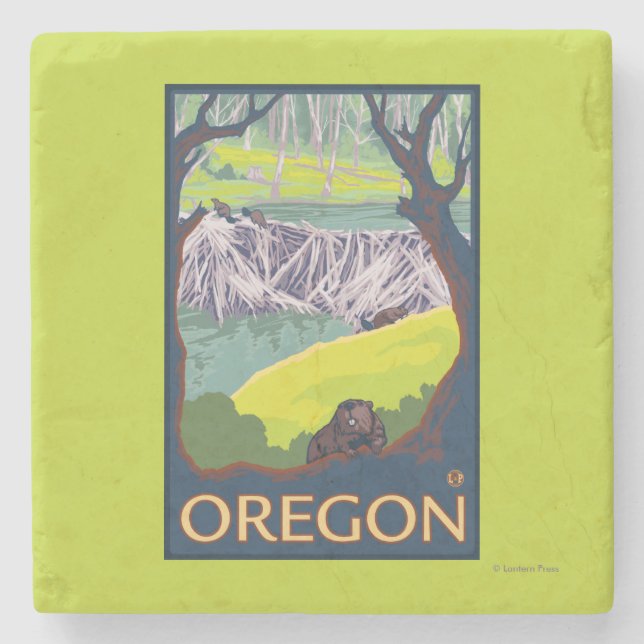 Dessous-de-verre En Pierre Famille des castors (Devant)