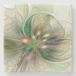 Dessous-de-verre En Pierre Fantaisie Abstraite Moderne Fleur Fractale Colorée