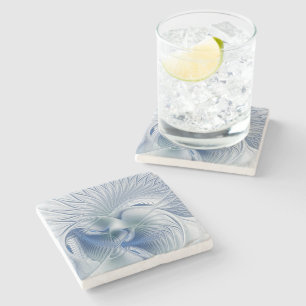 Dessous-de-verre En Pierre Fantaisie dynamique Abstrait Tons bleus Art fracta