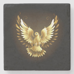 Dessous-de-verre En Pierre Faux Gold Foil Peace Dove en noir