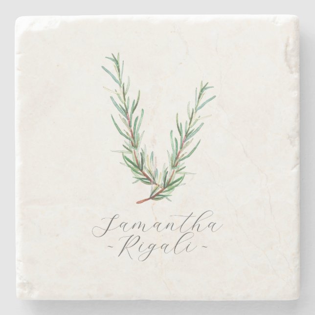 Dessous-de-verre En Pierre Faveurs Personnalisées Aquarelle Romarin (Devant)