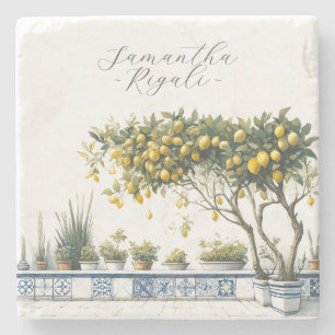 Dessous-de-verre En Pierre Favoris personnalisés Aquarelle Citron Carrelage b
