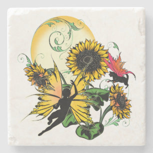 Dessous-de-verre En Pierre Fée de tournesol et chat cosmique