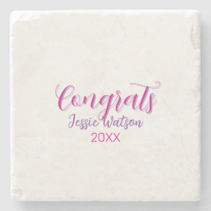 Dessous-de-verre En Pierre Félicitations diplômé rose violet nom année 20XX d