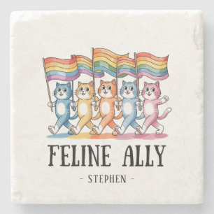 Dessous-de-verre En Pierre Feline Ally - Rainbow Cat LGBTQ Pride