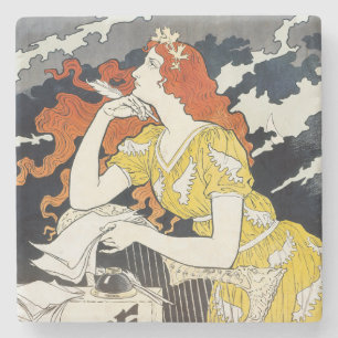 Dessous-de-verre En Pierre Femme aux Cheveux Rouges Robe Jaune Art Nouveau Cl