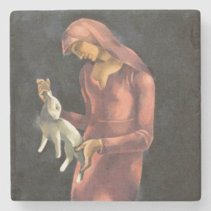 Dessous-de-verre En Pierre Femme avec un lapin