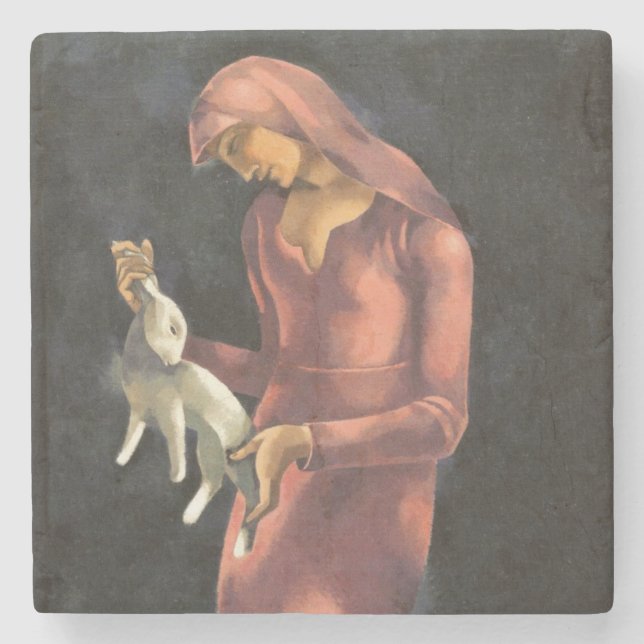 Dessous-de-verre En Pierre Femme avec un lapin (Devant)