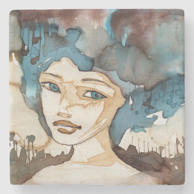 Dessous-de-verre En Pierre Femme bleue (Devant)