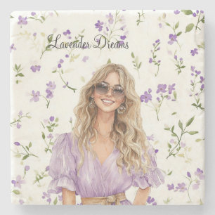 Dessous-de-verre En Pierre Femme Blonde Robe Lavande Rêves Floral