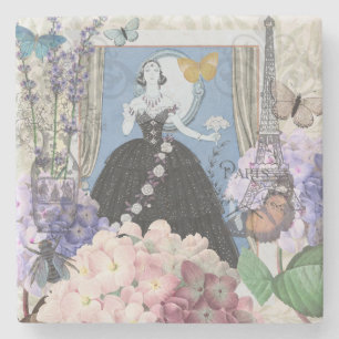 Dessous-de-verre En Pierre Femme élégante bleue Robe florale Chic