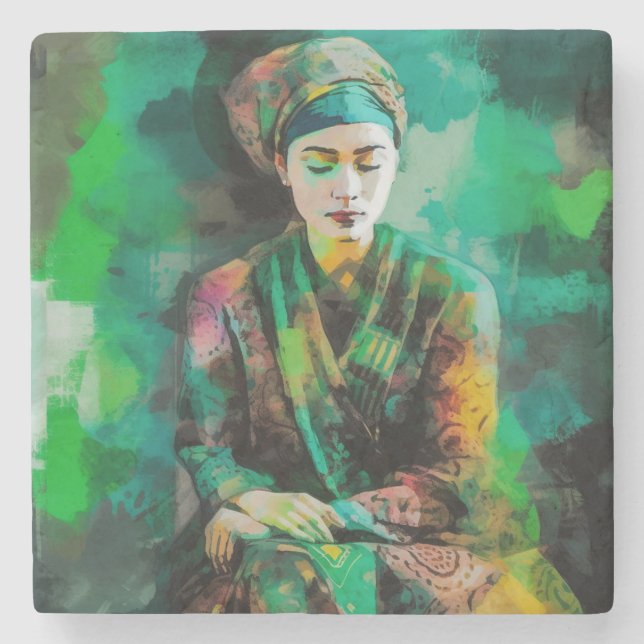 Dessous-de-verre En Pierre Femme en vert (Devant)