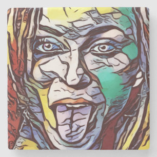 Dessous-de-verre En Pierre Femme Graffiti Peinture Art Visage Couleur Oeil