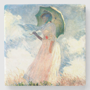 Dessous-de-verre En Pierre Femme Monet avec un parasol face à gauche