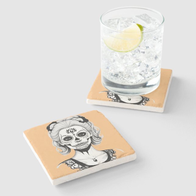 DESSOUS-DE-VERRE EN PIERRE FEMME SKULLHEAD (Côté)