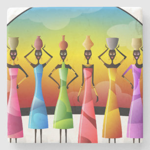 Dessous-de-verre En Pierre Femmes africaines avec poterie sur la tête