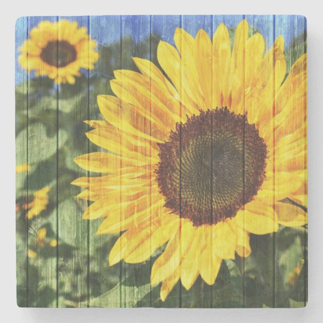 Dessous-de-verre En Pierre Fence painted de Sunflowers (Devant)