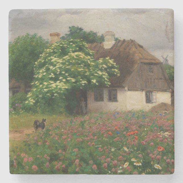 Dessous-de-verre En Pierre Ferme avec Fleurs de prairie (Devant)