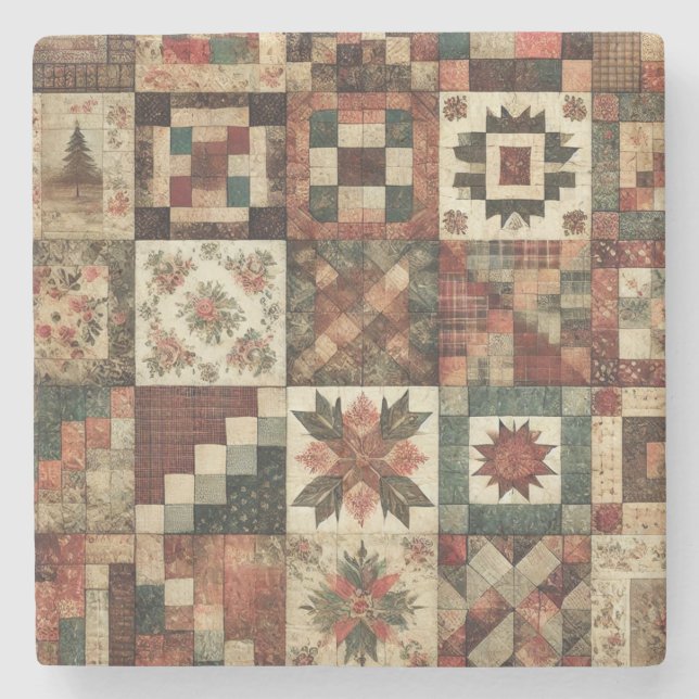 Dessous-de-verre En Pierre Ferme rustique Terracotta Patchwork Quilt Floral (Devant)