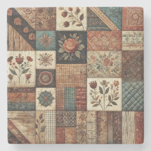 Dessous-de-verre En Pierre Ferme rustique Terracotta Patchwork Quilt Floral