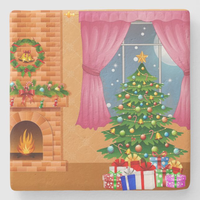 Dessous-de-verre En Pierre Festif Fête de Noël (Devant)