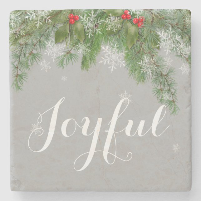Dessous-de-verre En Pierre Festif Joyful Snowflakes Pine Holly Dessous de ver (Devant)