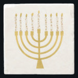 Dessous-de-verre En Pierre Festif Menorah Hanoukka Céleste bougies Mariage<br><div class="desc">Faux bougies menorah en feuille d'or pour votre fête Hanoukka. Illustration de la menorah lunaire avec des étoiles blanches recouvertes de bougies célestes sur un socle de bougies menorah en faux or. Menorah élégant mariage étoilé Hanoukka illustrés cadeaux design et produits en papier.</div>