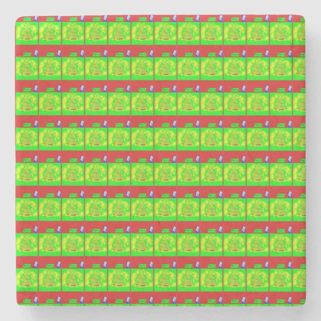 Dessous-de-verre En Pierre Festive "Joyeux" histoire de Noël (Devant)