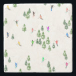 Dessous-de-verre En Pierre Fête d'Illustration de ski alpin Freeride<br><div class="desc">skieur d'hiver cool design motif avec skieurs skieurs sur les pistes de la station de ski alpin parmi des sapins enneigés dans les alpes. Les skieurs freeride portent des combinaisons de ski rétro vintages et colorées, descendent en ski avec des skis sur un arrière - plan de paysage de montagne...</div>