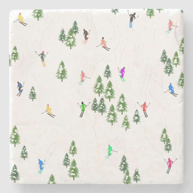 Dessous-de-verre En Pierre Fête d'Illustration de ski alpin Freeride (Devant)