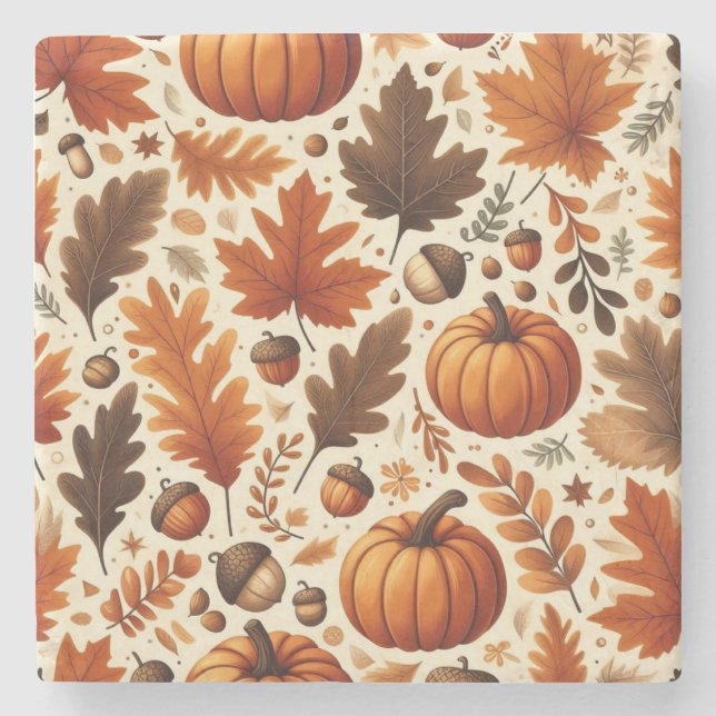 Dessous-de-verre En Pierre feuille/citrouille/cavernes Automne (Devant)