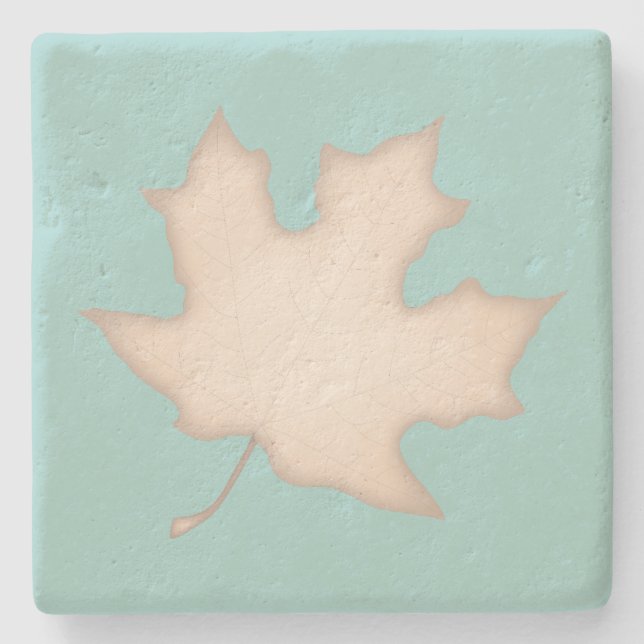 Dessous-de-verre En Pierre Feuille de crème sur Turquoise (Devant)