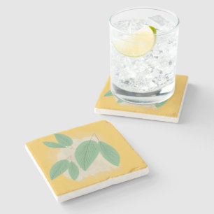 Dessous-de-verre En Pierre Feuilles Abstraites Verdure Illustration Jaune