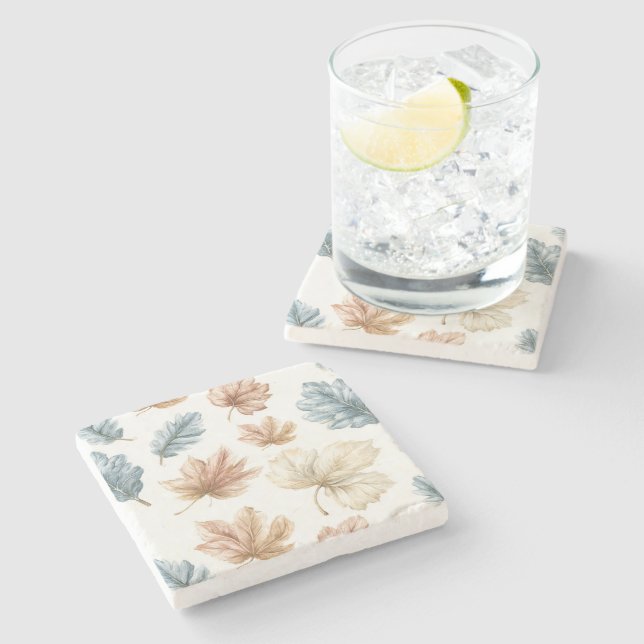Dessous-de-verre En Pierre Feuilles Bleu Crème Marron (Côté)