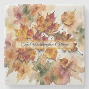 Dessous-de-verre En Pierre Feuilles d'aquarelle d'automne et art de feuillage