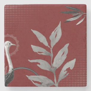 Dessous-de-verre En Pierre Feuilles d'aquarelle moderne Autruche   Bordeaux