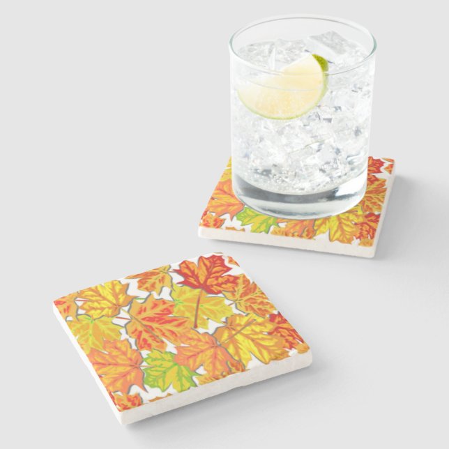 DESSOUS-DE-VERRE EN PIERRE FEUILLES D'AUTOMNE (Côté)
