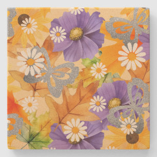 Dessous-de-verre En Pierre Feuilles d'automne avec papillons argentés