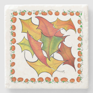 Dessous-de-verre En Pierre Feuilles d'automne colorées Citrouille d'automne