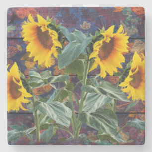 Dessous-de-verre En Pierre Feuilles d'automne rustiques et tournesols