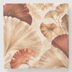 Dessous-de-verre En Pierre Feuilles de Ginkgo dorées Élégant design botanique