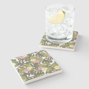 Dessous-de-verre En Pierre Feuilles de jungle tropicale et motif d'hibiscus