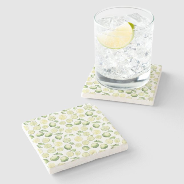 Dessous-de-verre En Pierre Feuilles de Limes Vertes Fruit (Côté)