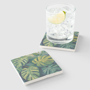 Dessous-de-verre En Pierre Feuilles de Monstera Aquarelle Botanique