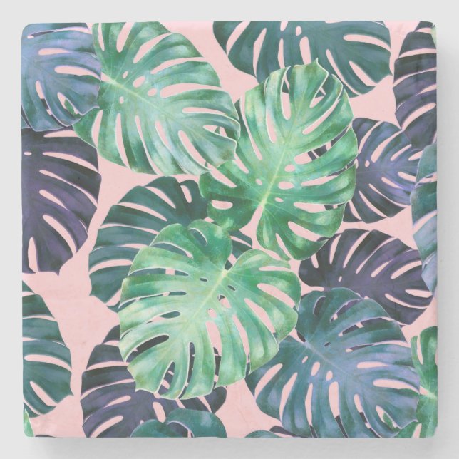 Dessous-de-verre En Pierre Feuilles de Monstera Tropical (Devant)
