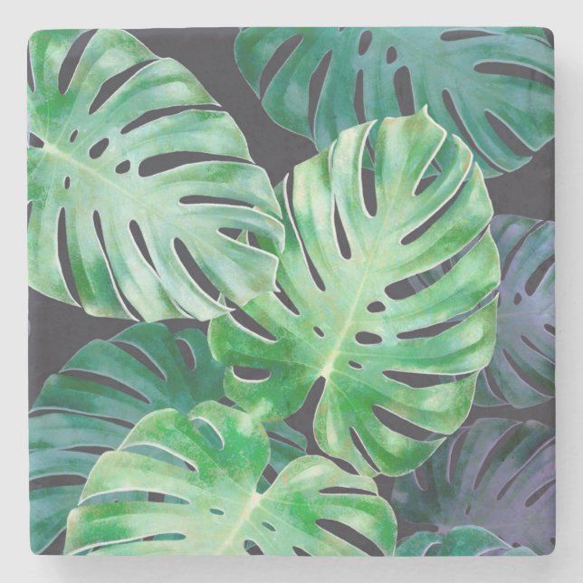 Dessous-de-verre En Pierre Feuilles de Monstera Tropical (Devant)
