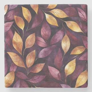 Dessous-de-verre En Pierre Feuilles Or Pourpre Bourgogne