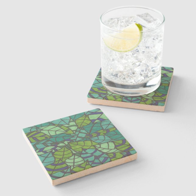 Dessous-de-verre En Pierre Feuilles verts tropicaux (Côté)