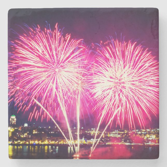 Dessous-de-verre En Pierre Feux d'artifice roses (Devant)