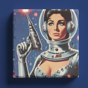 Dessous-de-verre En Pierre Fille astronaute de science-fiction vintage